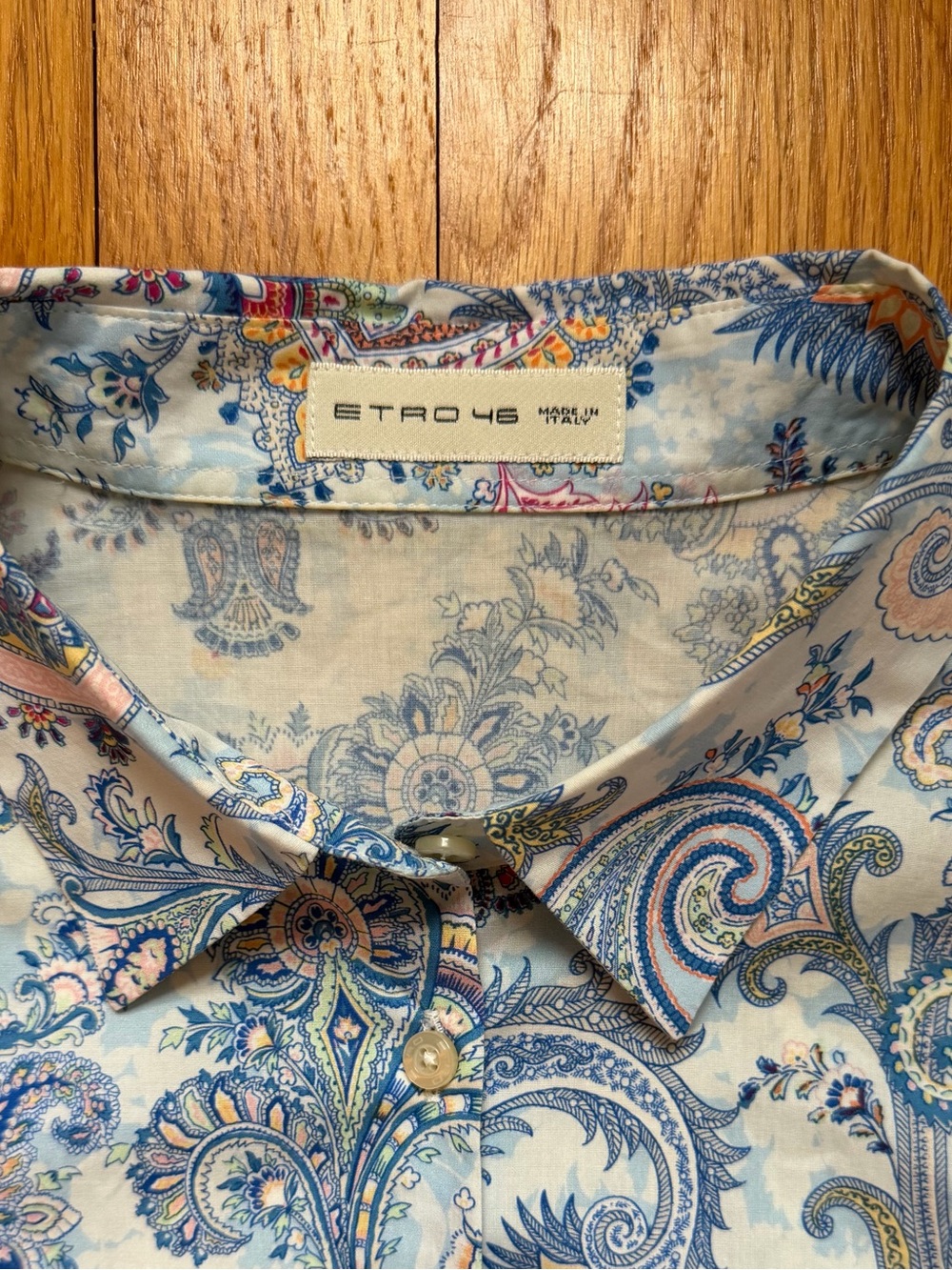 ETRO Italy Light Blue Paisley Cotton Button Down Long Sleeve Shirt - Picture 2 of 5